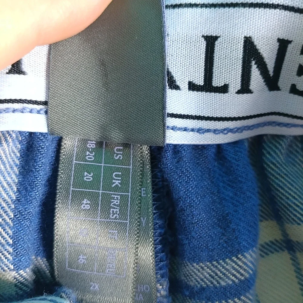 Savage X Fenty Pajama Set Women Plus Size 20 Blue Plaid Two Piece Sleepwear Cozy